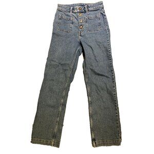 H&M Divided Women"s Sz 6 Blue High Rise Mom Jeans Button Fly Denim Cropped City‎
